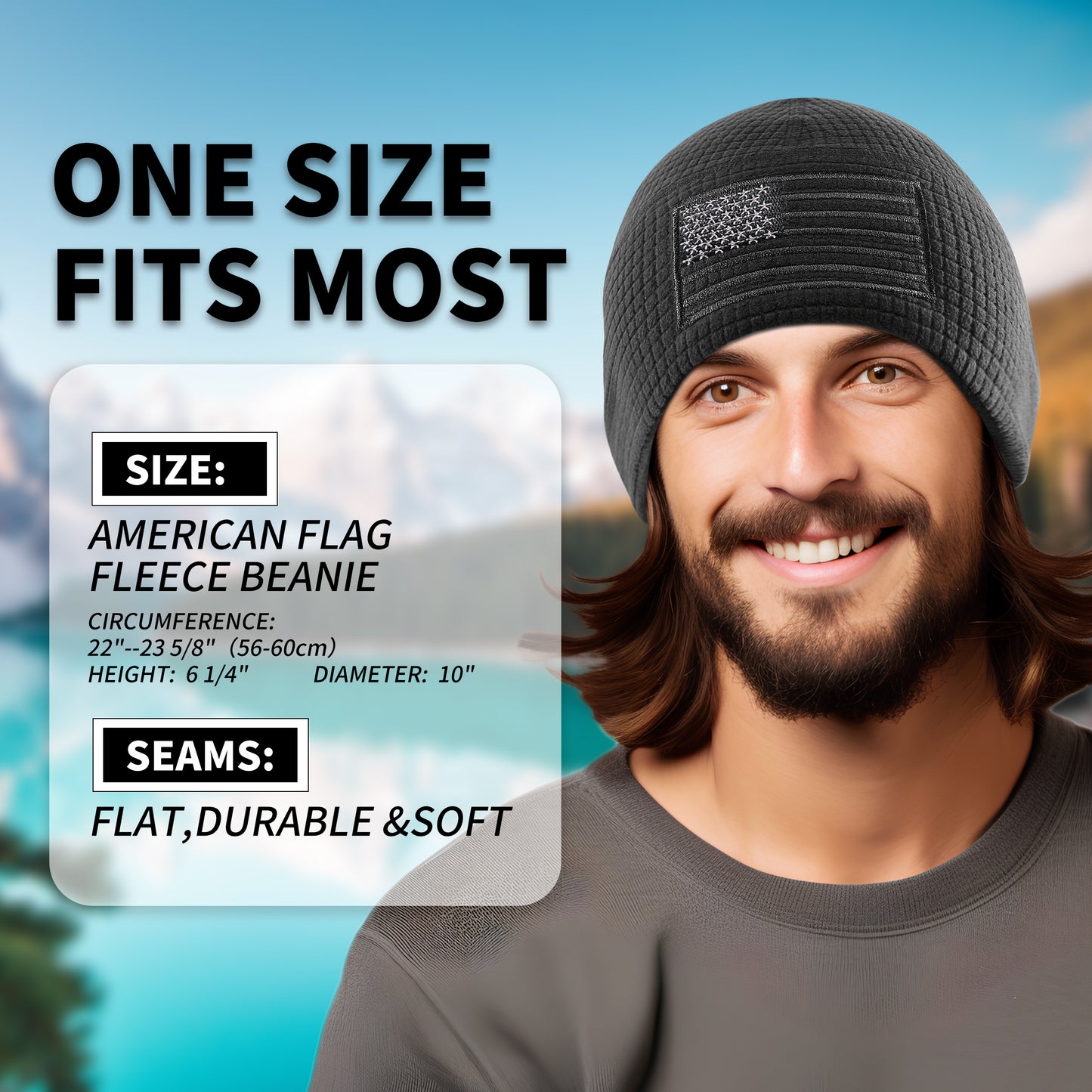 Grid American flag fleece beanie
